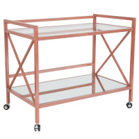 Flash Furniture NAN-JH-17110-GG Glenwood Park Glass Kitchen Serving and Bar Cart with Rose Gold Frame